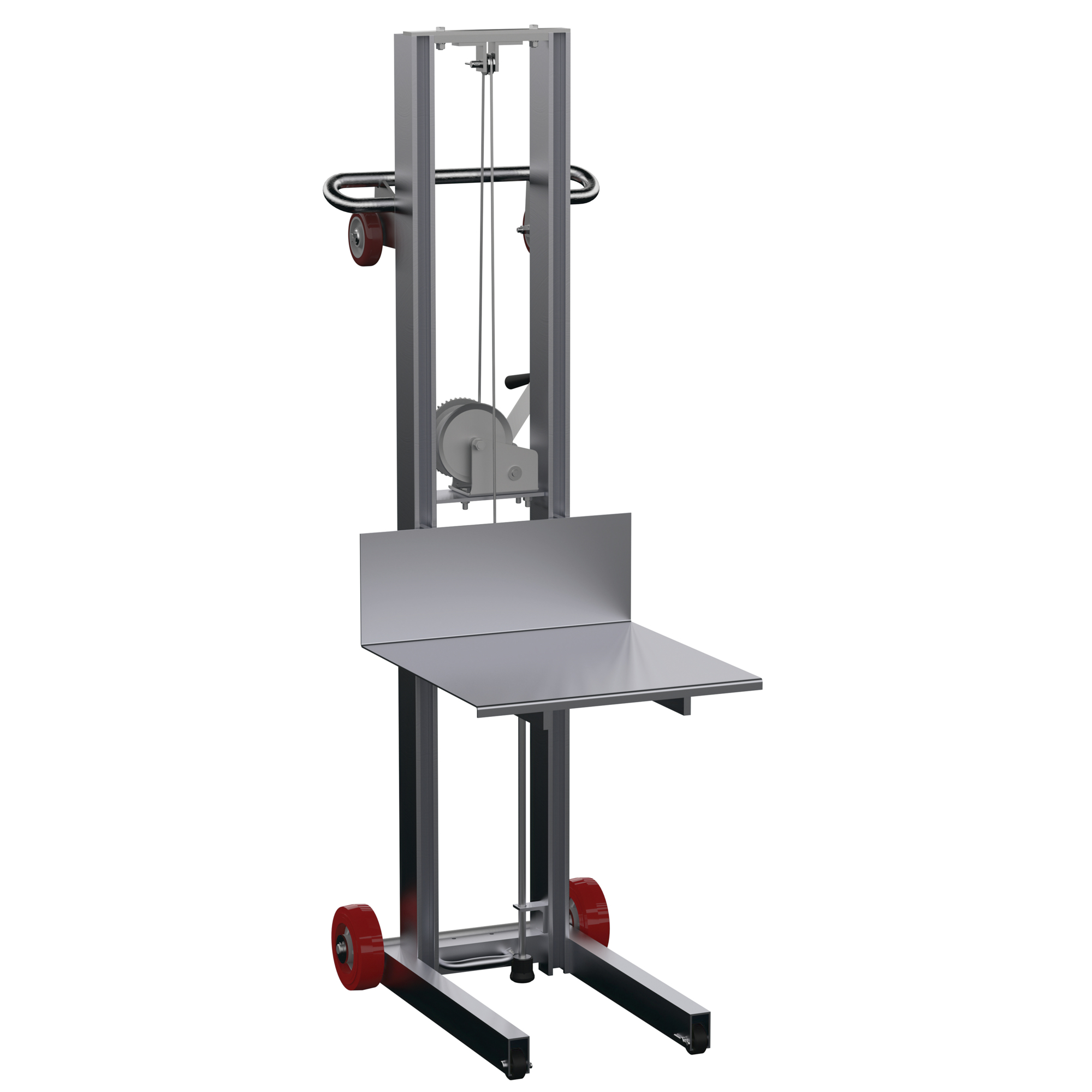 Vestil Aluminum Lite Load Lift With Winch — 20in. x 20in. Platform, 400-Lb. Capacity, Fixed Wheels, Manual Floor Lock, Silver, Model# ALLW-2020-FWFL